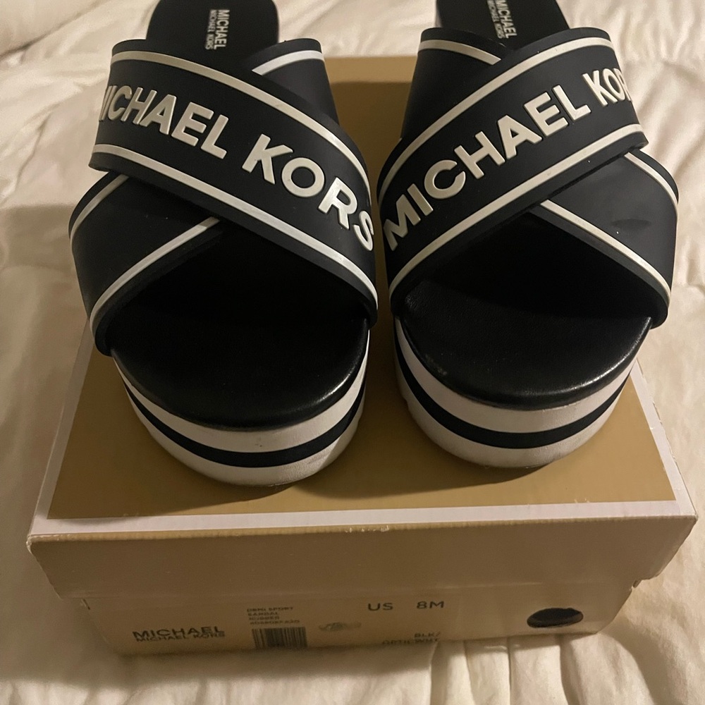 MICHAEL Michael Kors Brown and White Wedges